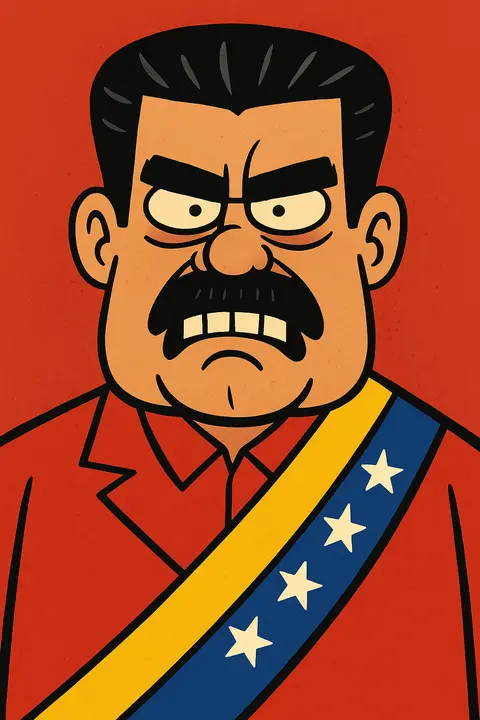 Maduro, tricolour sash, teeth gritted